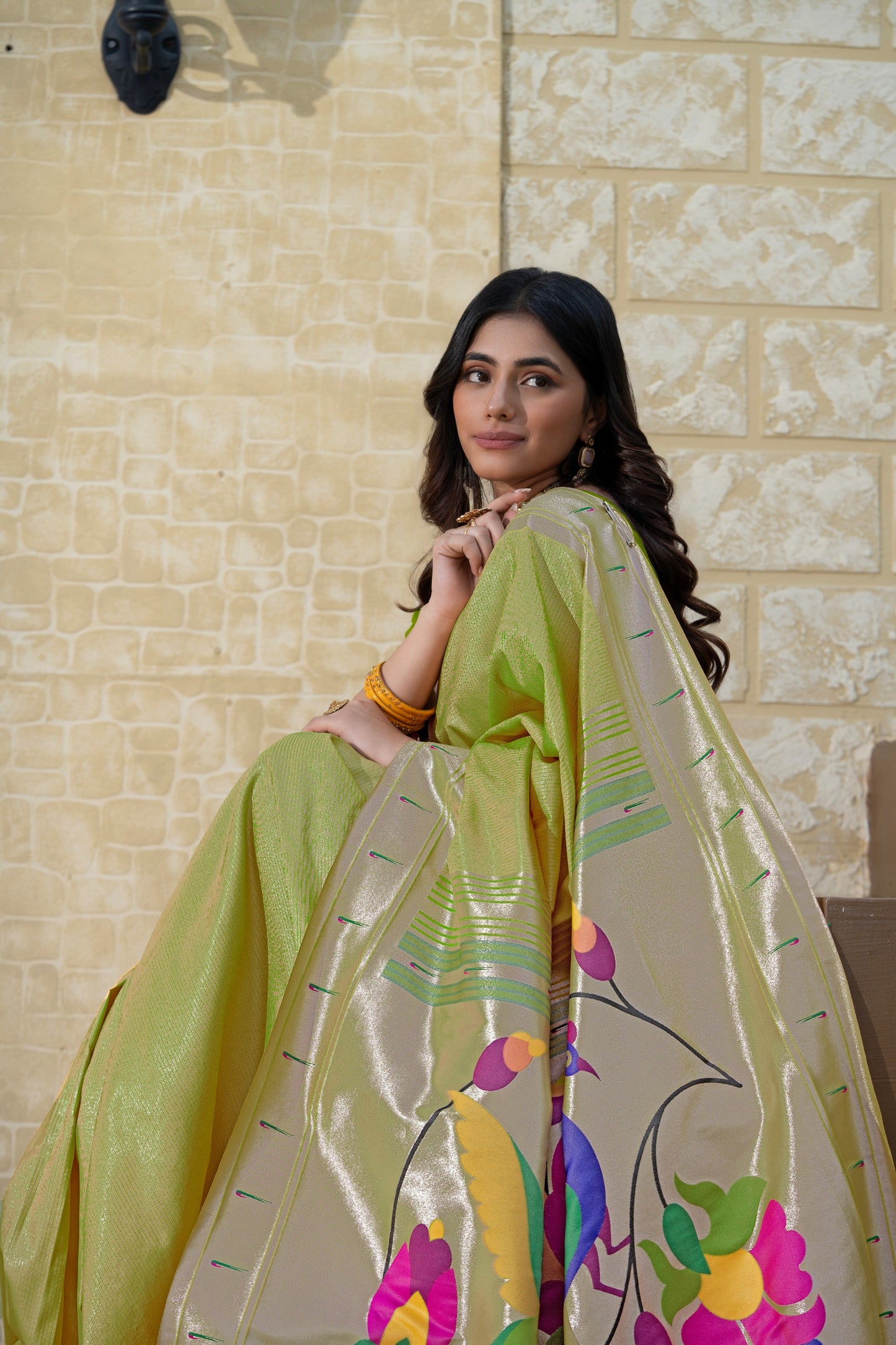 Dhiyona GR Women's Antara Green Paithani Soft Blended Silk Saree