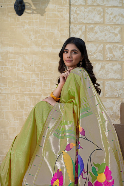 Dhiyona GR Women's Antara Green Paithani Soft Blended Silk Saree