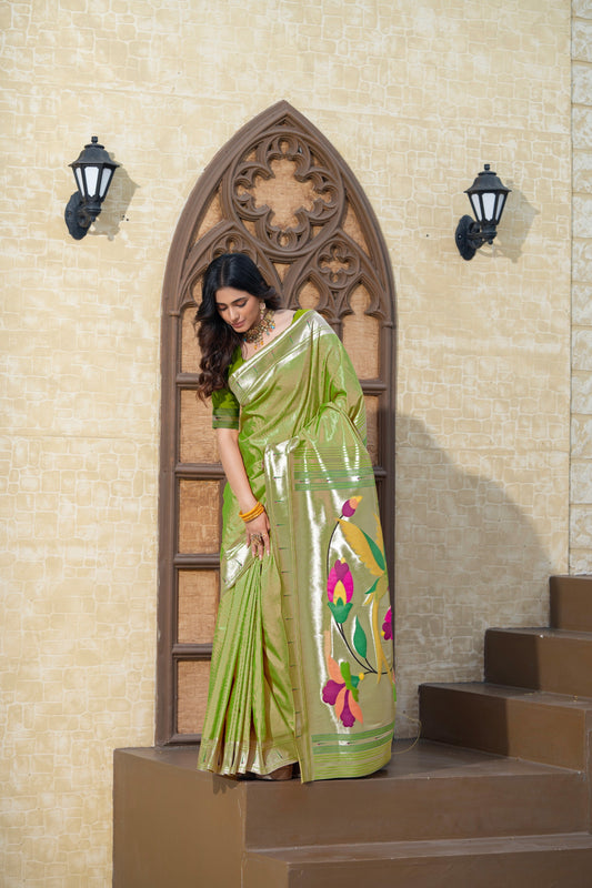 Dhiyona GR Women's Antara Green Paithani Soft Blended Silk Saree