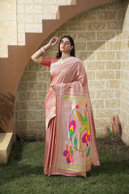 Dhiyona GR Women's Antara Maroon Paithani Soft Blended Silk Saree
