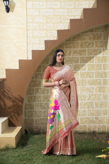 Dhiyona GR Women's Antara Maroon Paithani Soft Blended Silk Saree