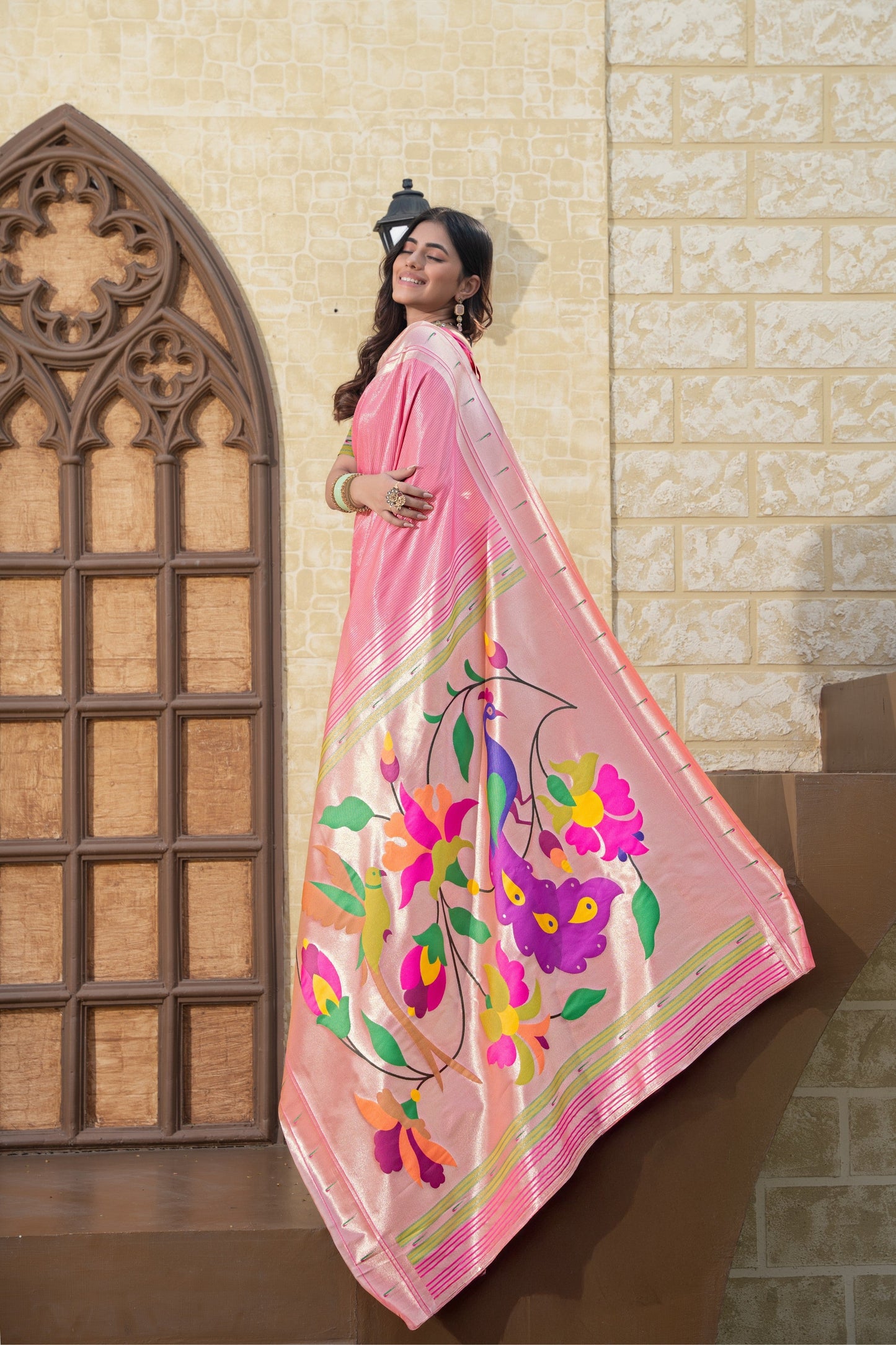 Dhiyona GR Women's Antara Pink Paithani Soft Blended Silk Saree