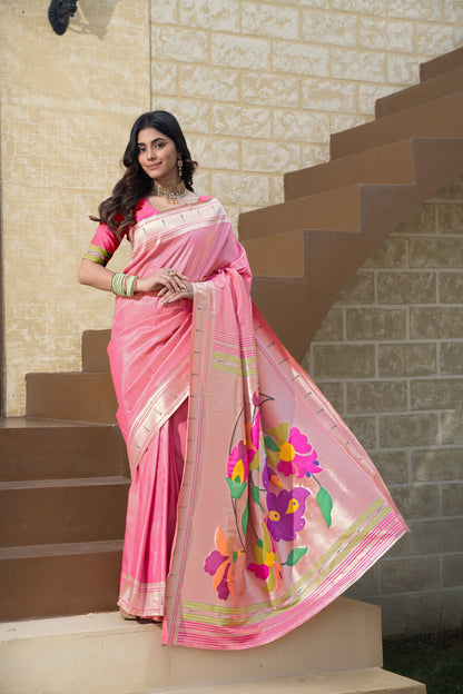 Dhiyona GR Women's Antara Pink Paithani Soft Blended Silk Saree