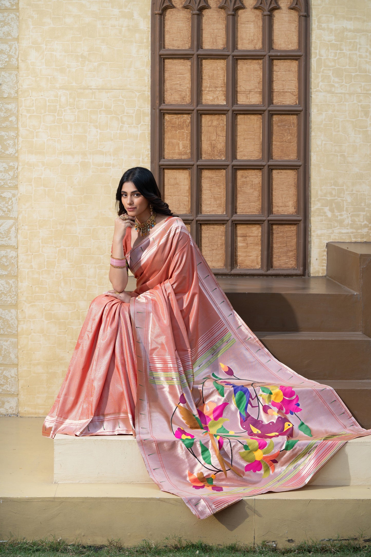 Dhiyona GR Women's Antara Red Paithani Soft Blended Silk Saree