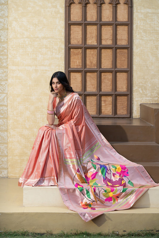 Dhiyona GR Women's Antara Red Paithani Soft Blended Silk Saree