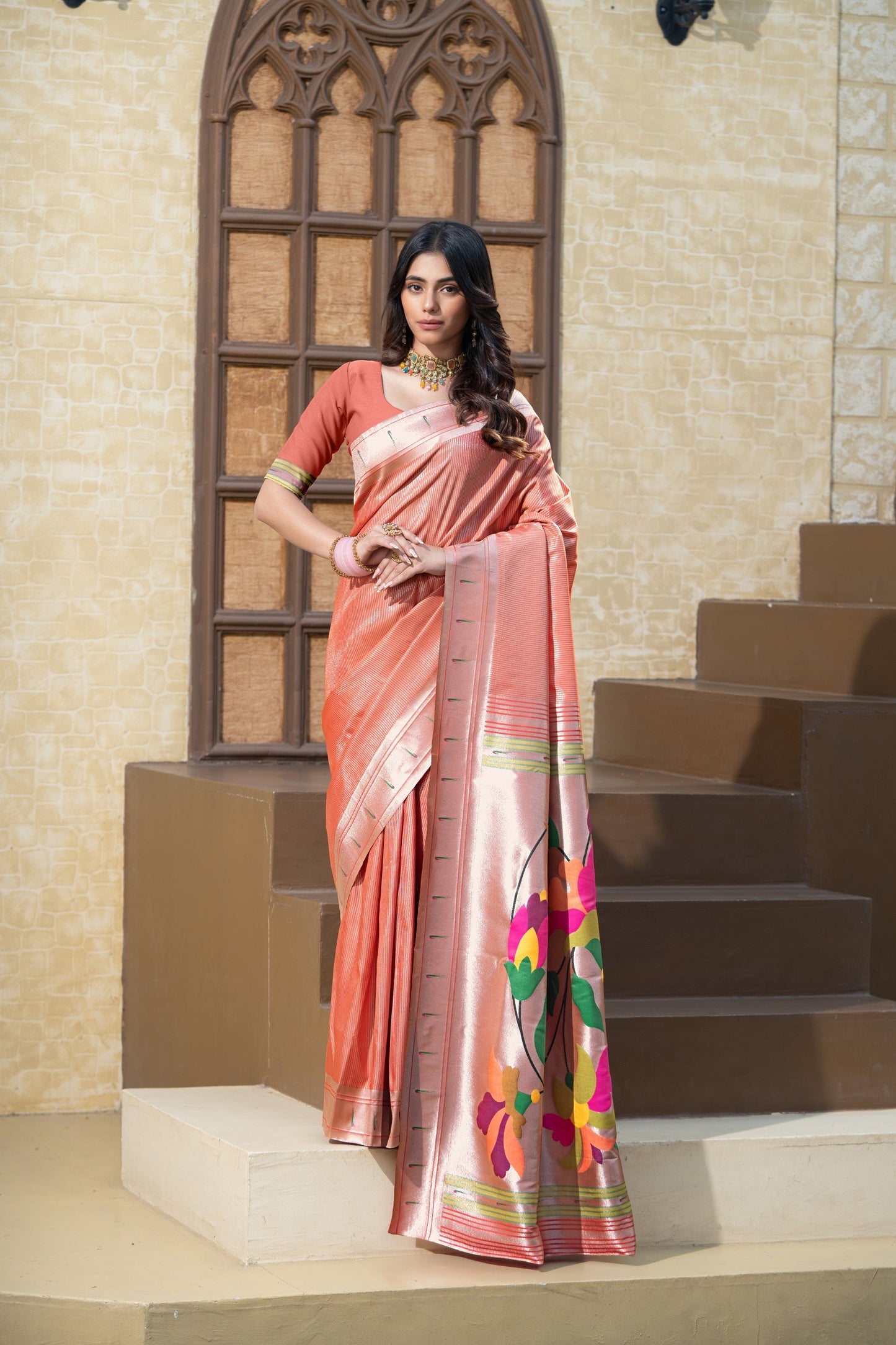 Dhiyona GR Women's Antara Red Paithani Soft Blended Silk Saree