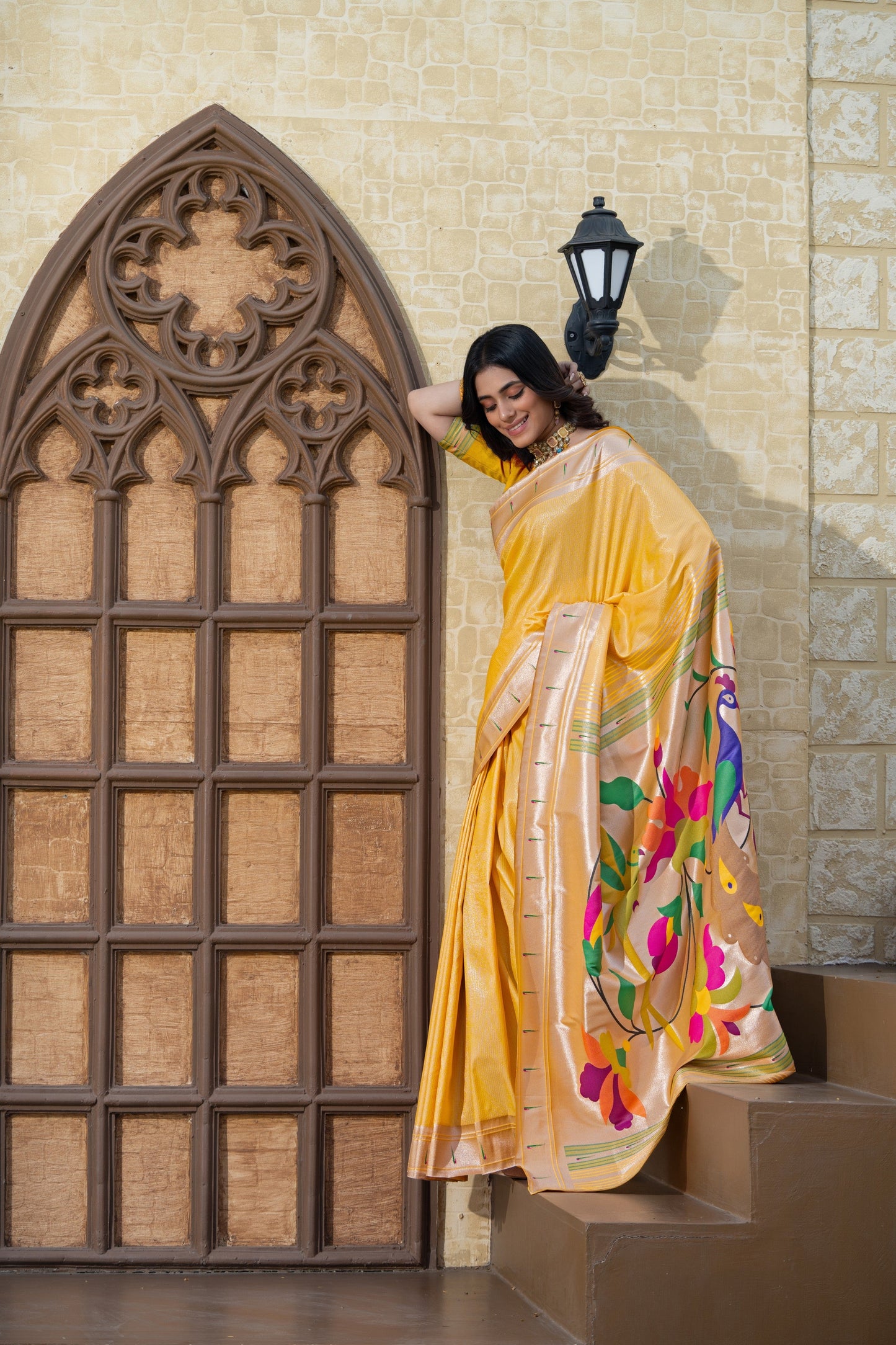 Dhiyona GR Women's Antara Yellow Paithani Soft Blended Silk Saree