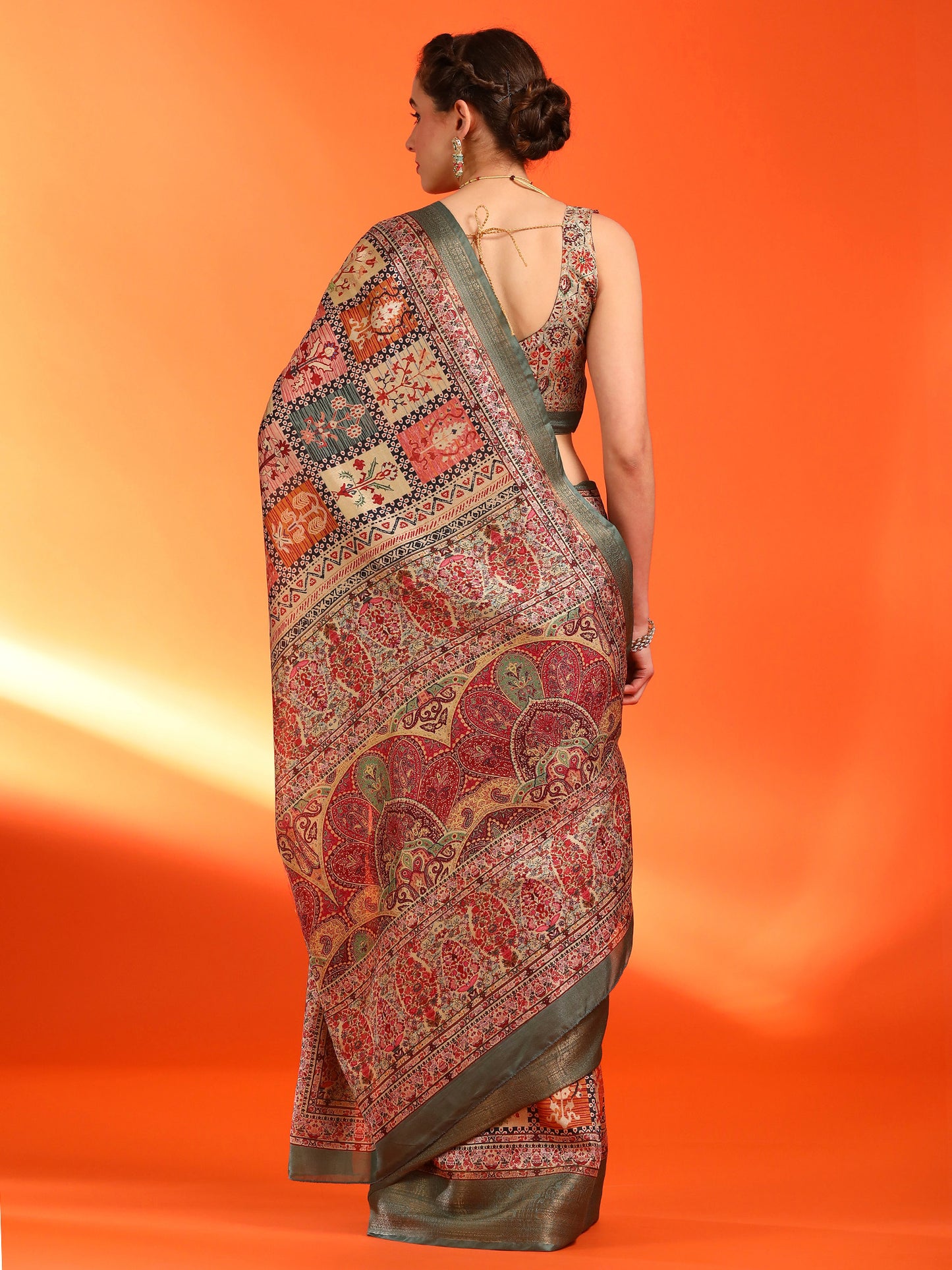 Women's Dola Silk Multicolored Printed Designer Saree With Blouse Piece