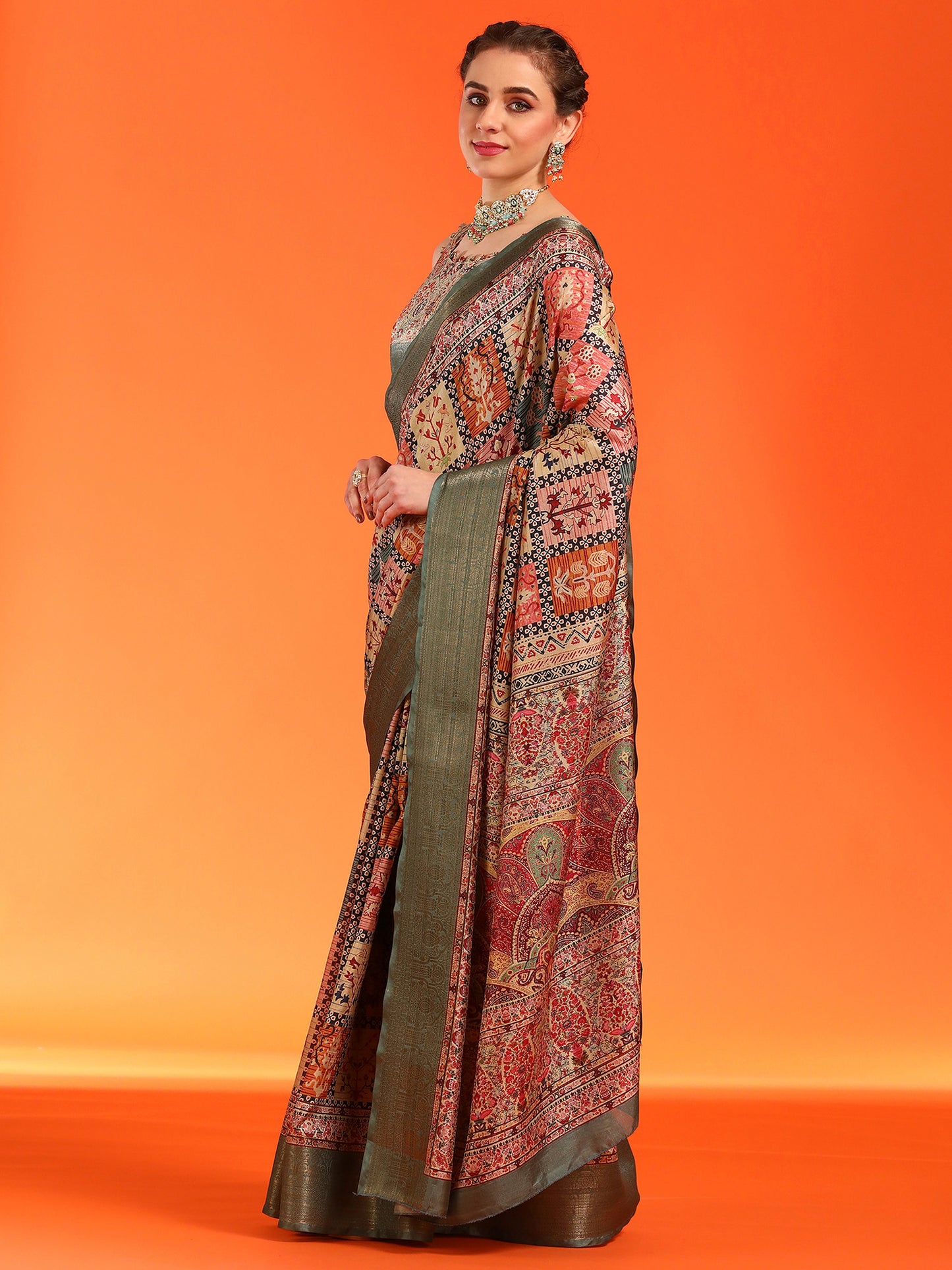 Women's Dola Silk Multicolored Printed Designer Saree With Blouse Piece