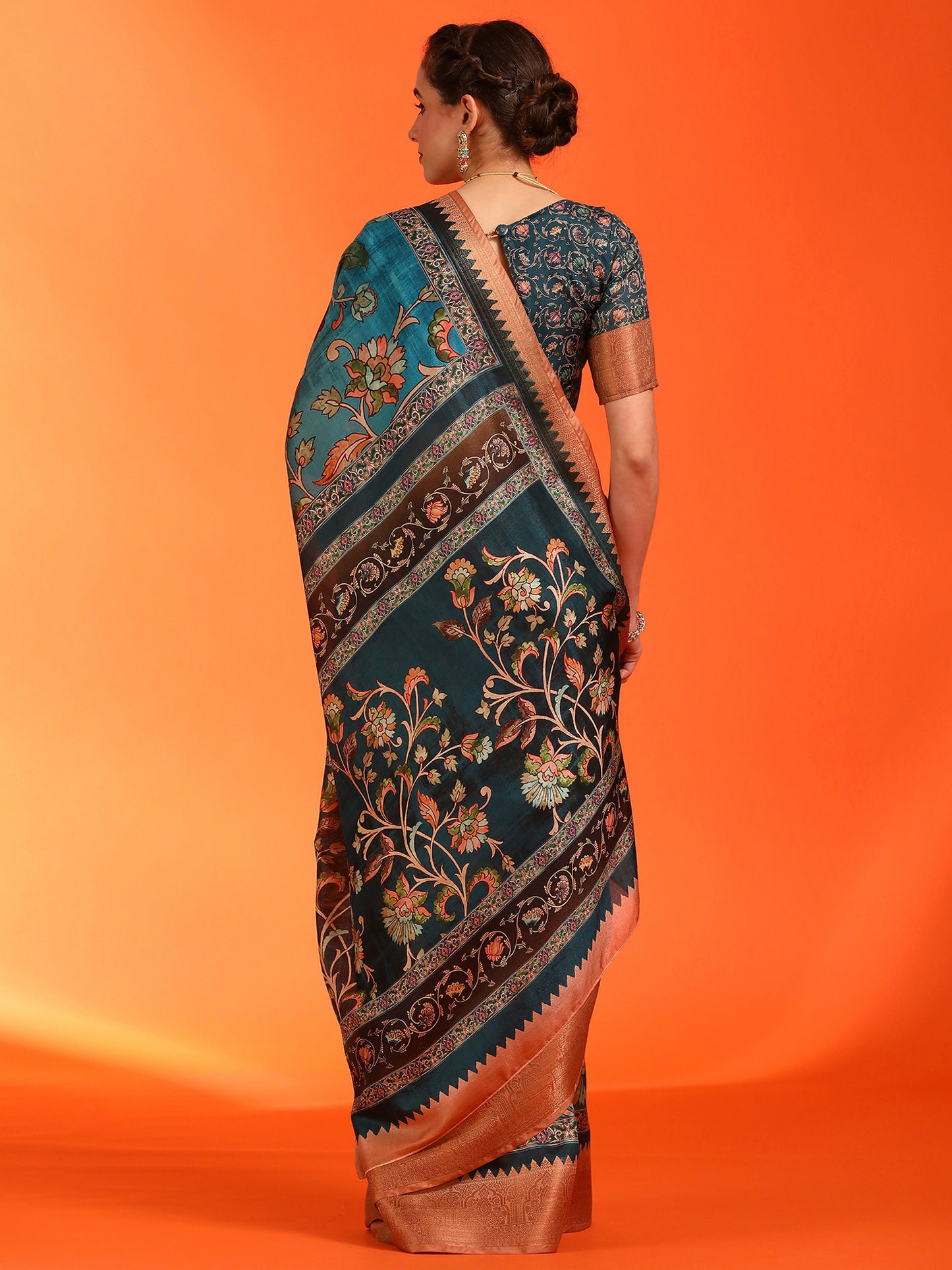 Women's Dola Silk Blue Printed Designer Saree With Blouse Piece