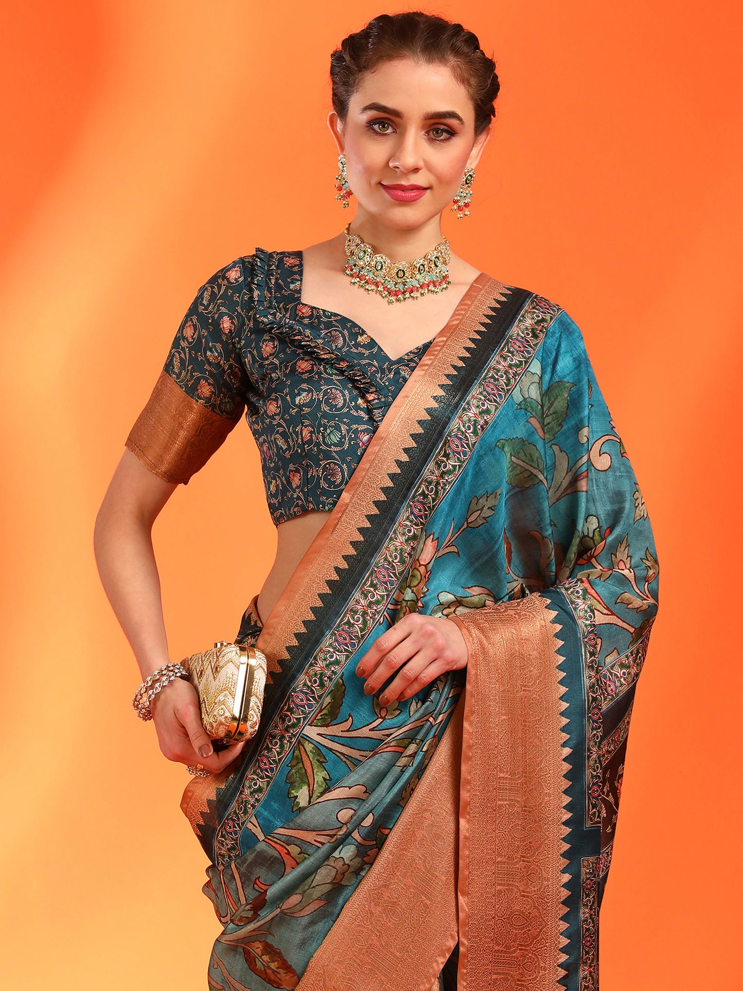 Women's Dola Silk Blue Printed Designer Saree With Blouse Piece