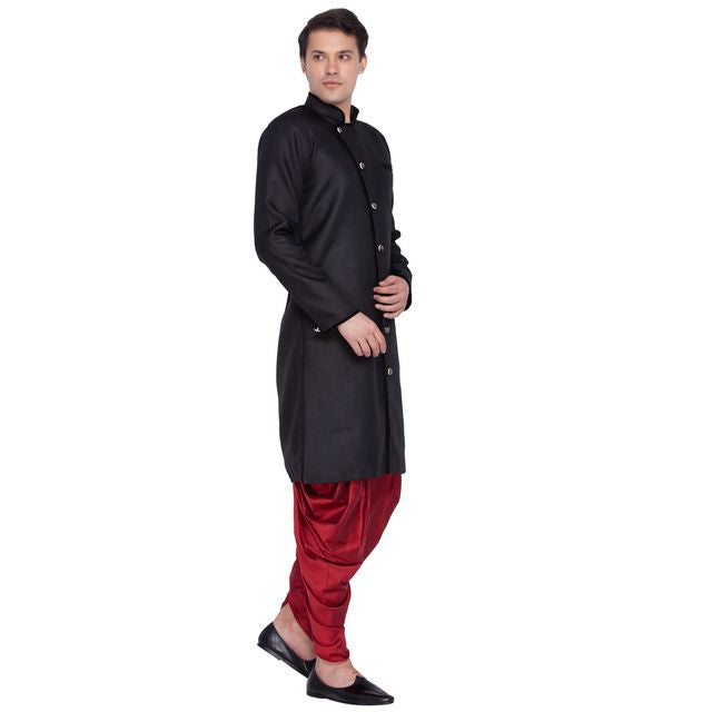 Men's Black Cotton Blend Regular Sherwani Set