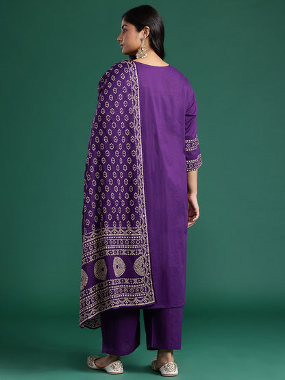 Ethnic Motifs Print Mirror Work Pure Cotton Kurta with Palazzos & Dupatta