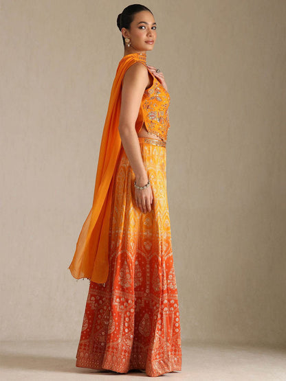 Dhiyona SO Women's Women Embroidered Crop Top Palazzos & Dupatta