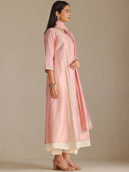 Dhiyona SO Women's Women Ethnic Motif Embroidered Zari Kurta with Trousers & Dupatta