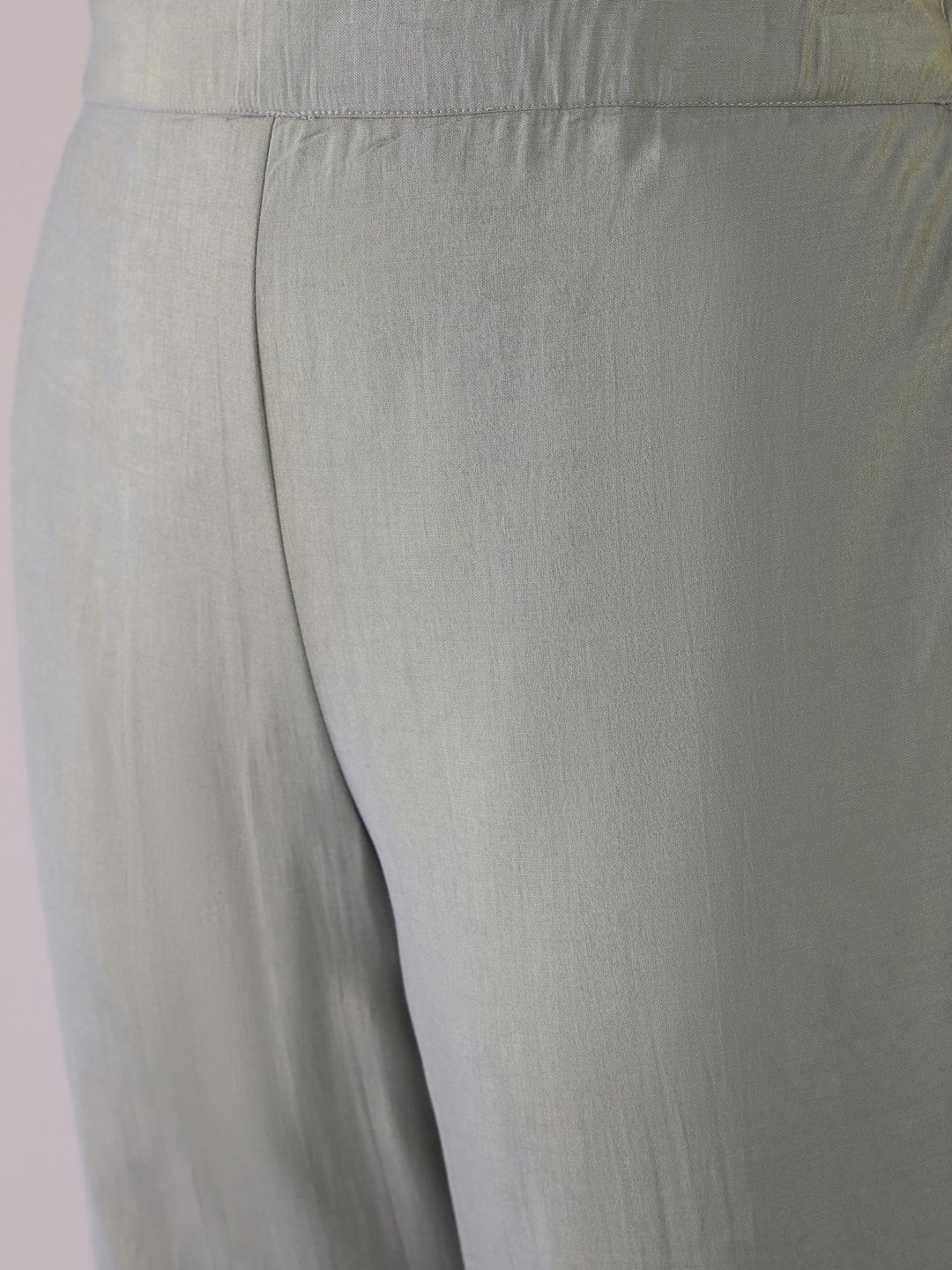 Floral Embroidered Zari Straight Kurta with Trousers & With Dupatta