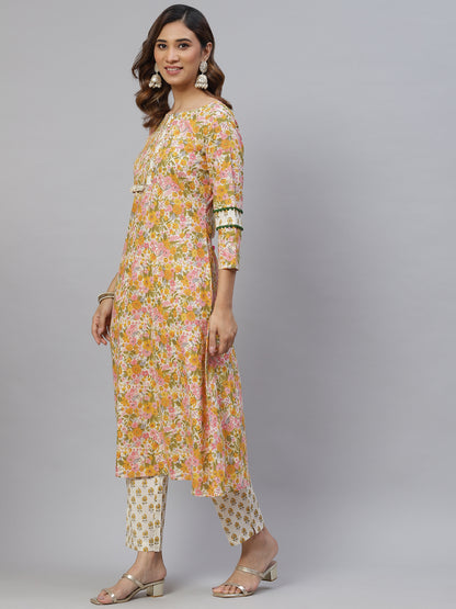 Dhiyona RV Women's Jaipuri Straight Side Slit Kurta Set With Dupatta