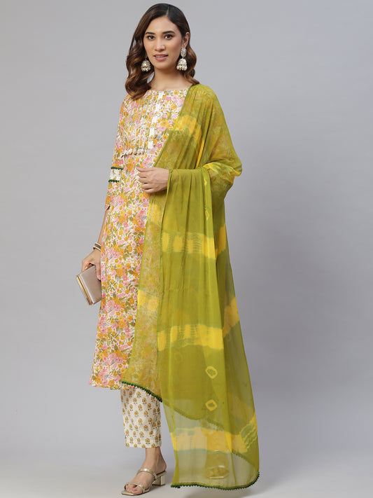 Dhiyona RV Women's Jaipuri Straight Side Slit Kurta Set With Dupatta