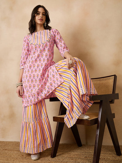 Dhiyona RV Women's Pure Cotton Straight Side Slit Kurta Set