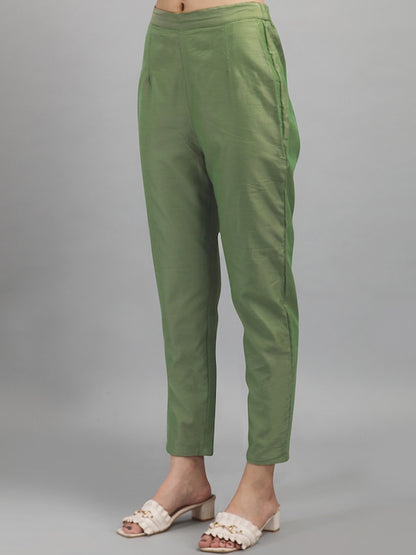 Dhiyona RV Women's Chanderi Printed Top With Staright Chanderi Silk Pant