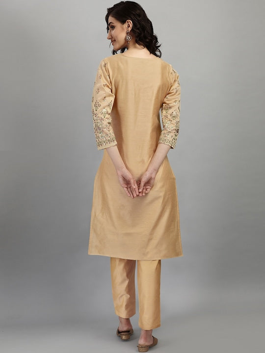 Dhiyona RV Women's Chanderi Printed Top With Staright Chanderi Silk Pant