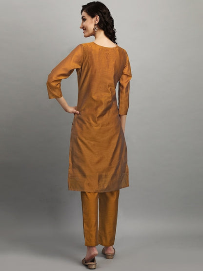 Dhiyona RV Women's Chanderi Printed Top With Staright Chanderi Silk Pant