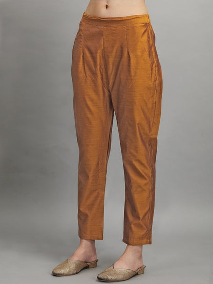 Dhiyona RV Women's Chanderi Printed Top With Staright Chanderi Silk Pant