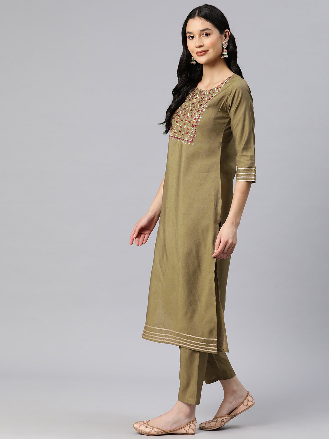 Dhiyona RV Women's Beige Art Silk  Heavy Embroidered Kurta Set With Dupatta