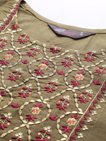 Dhiyona RV Women's Beige Art Silk  Heavy Embroidered Kurta Set With Dupatta