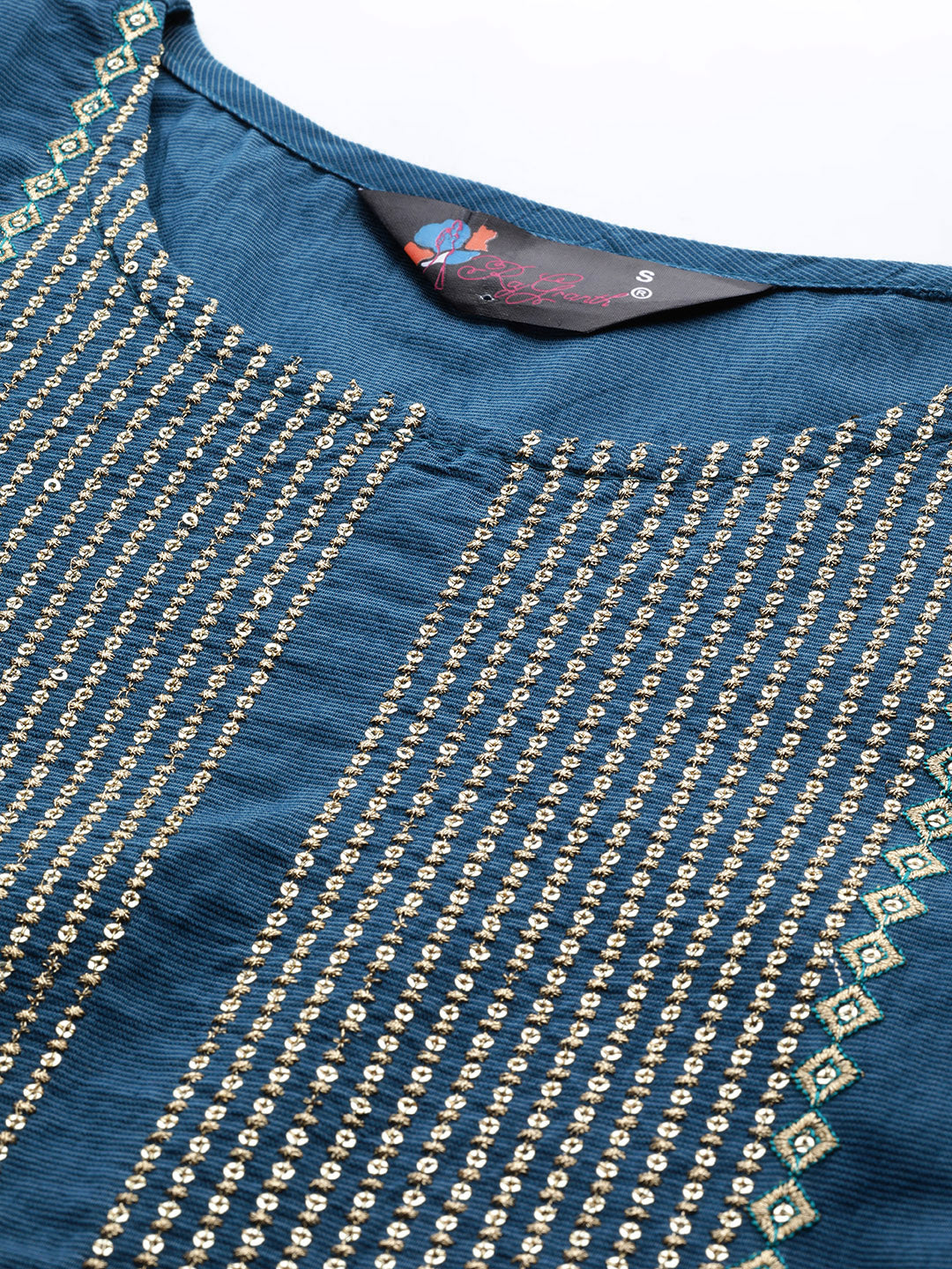 Dhiyona RV Women's Blue Sequin Embroidery Kurta Set With Jacquard Dupatta
