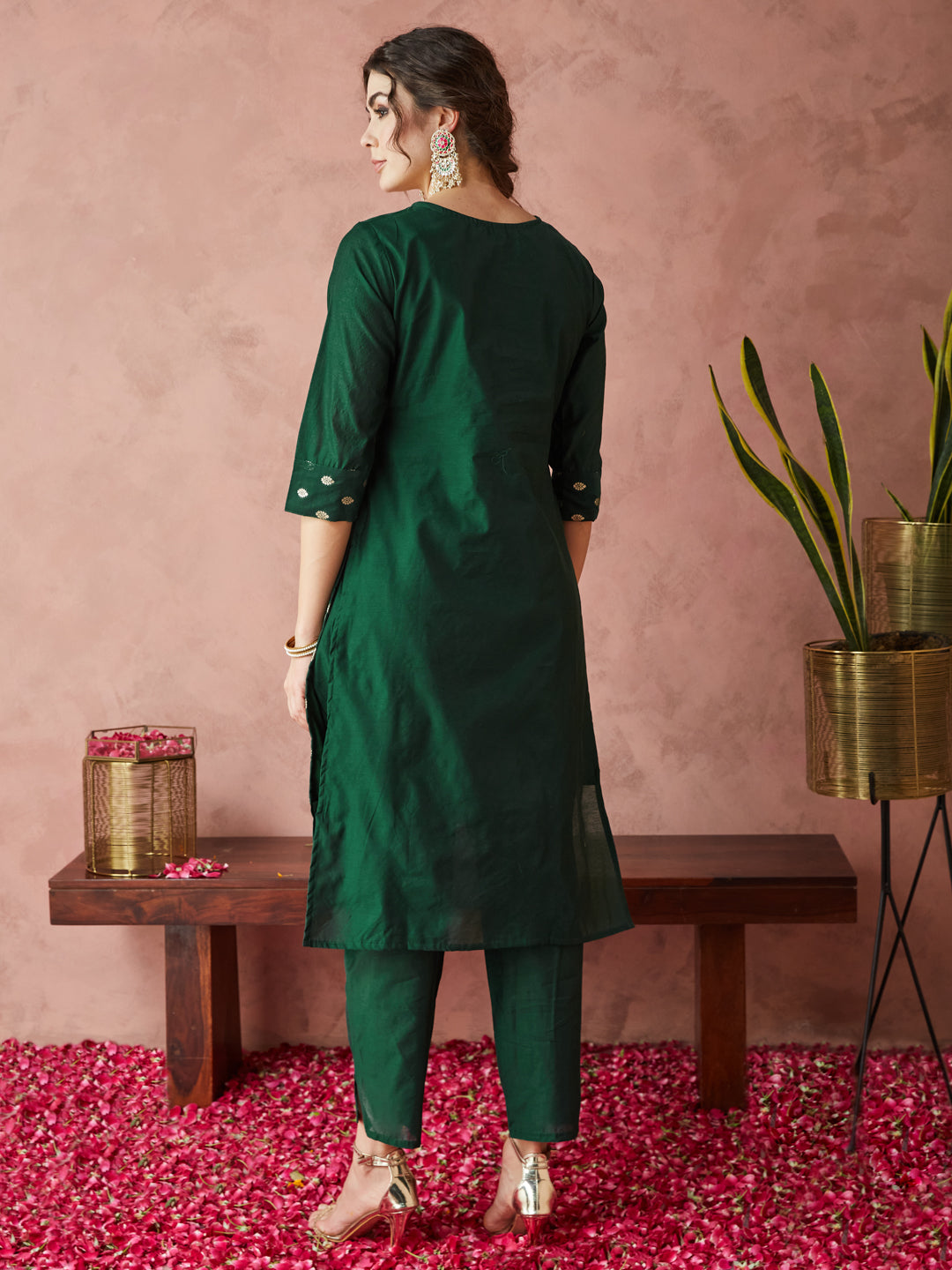 Dhiyona RV Women's Chanderi Silk Embroidered Kurta Set With Jacquard Dupatta
