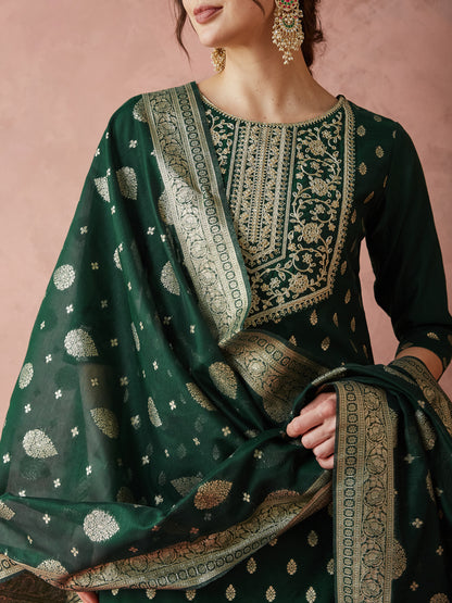 Dhiyona RV Women's Chanderi Silk Embroidered Kurta Set With Jacquard Dupatta