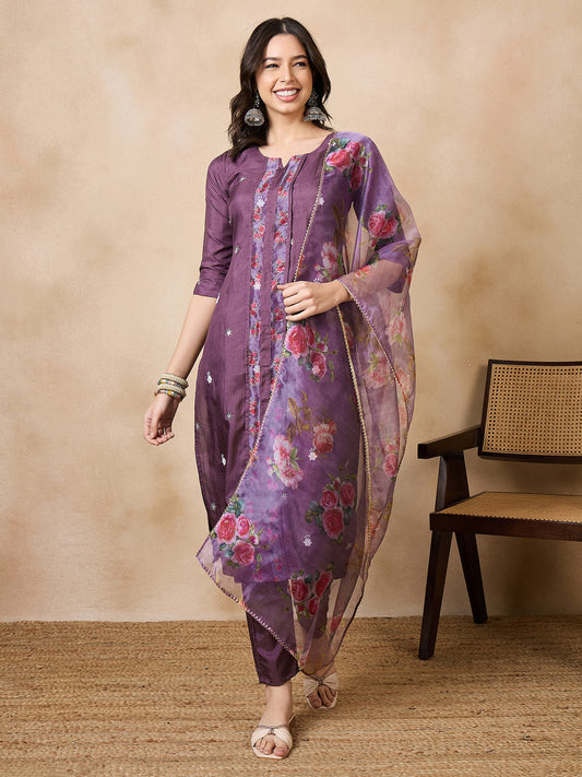 Dhiyona RV Women's Sequin Embroidered Kurta set With Dupatta