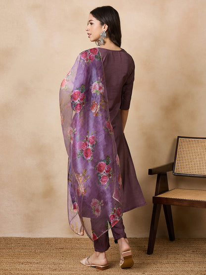 Dhiyona RV Women's Sequin Embroidered Kurta set With Dupatta