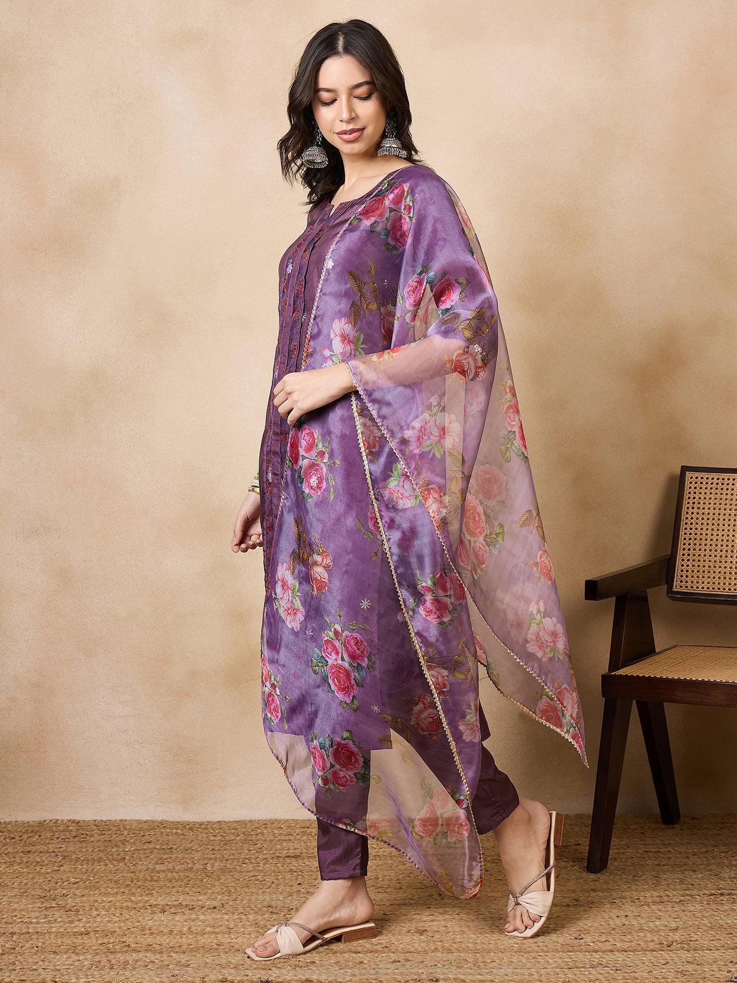 Dhiyona RV Women's Sequin Embroidered Kurta set With Dupatta