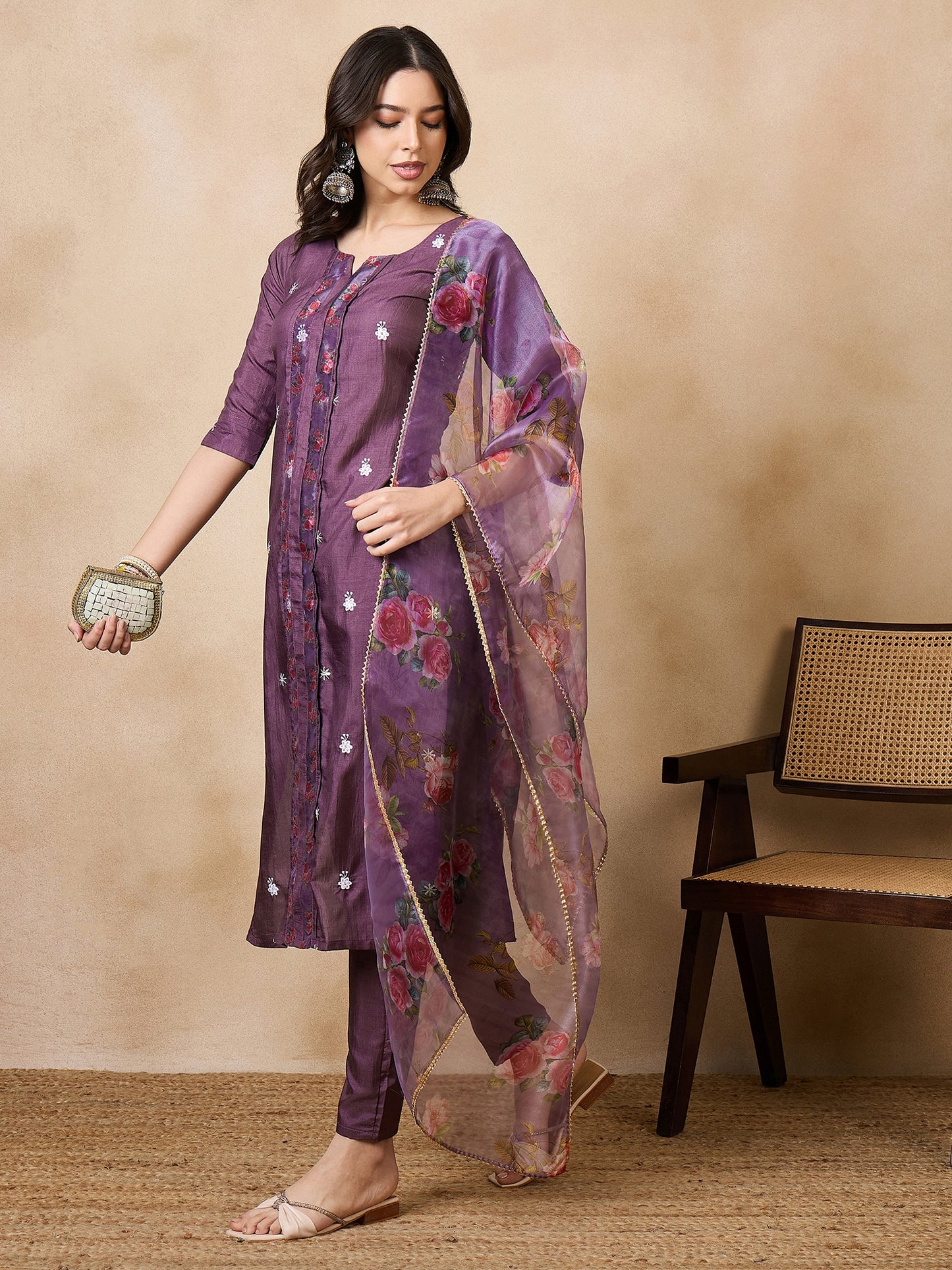 Dhiyona RV Women's Sequin Embroidered Kurta set With Dupatta