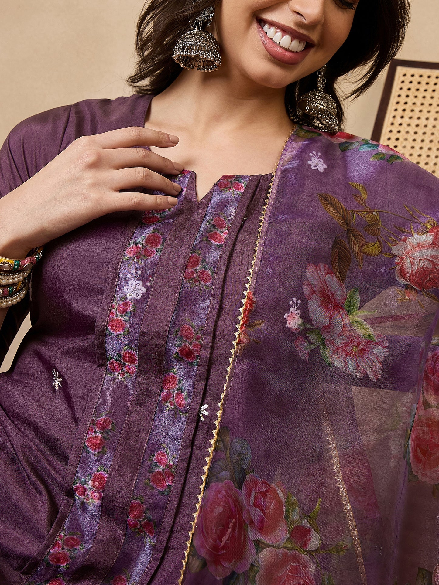 Dhiyona RV Women's Sequin Embroidered Kurta set With Dupatta