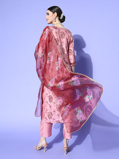 Dhiyona RV Women's Silk Chiffon Printed Kurta Set With Dupatta