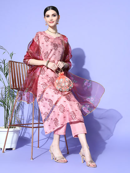 Dhiyona RV Women's Silk Chiffon Printed Kurta Set With Dupatta