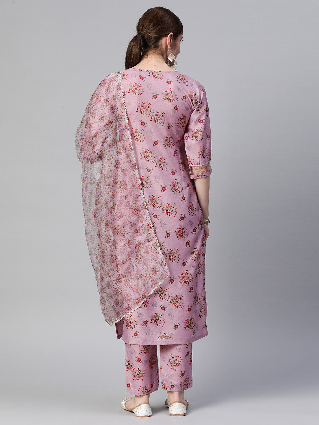 Dhiyona RV Women's Silk Chiffon Embroidered Kurta Set With Digital Dupatta