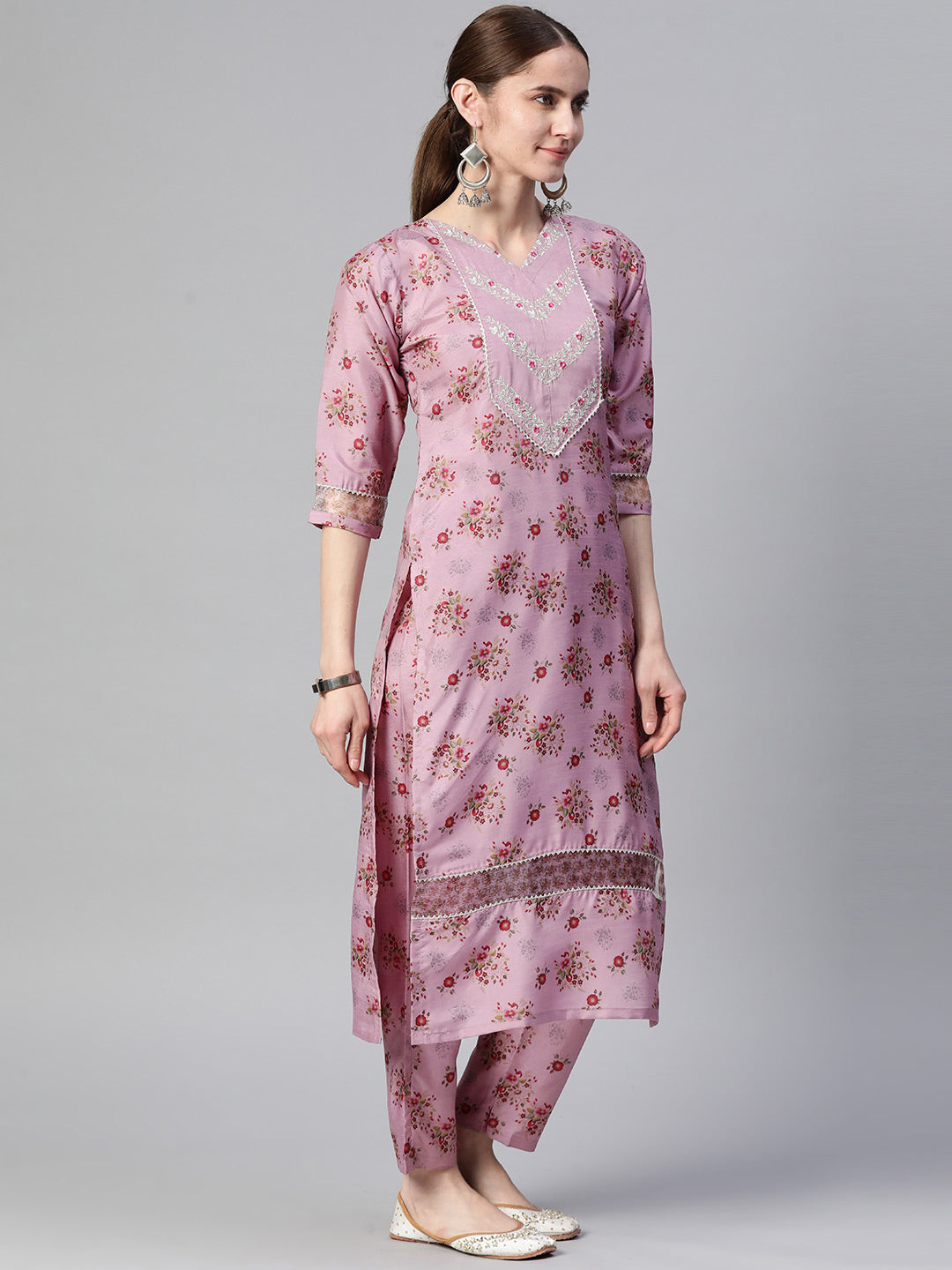 Dhiyona RV Women's Silk Chiffon Embroidered Kurta Set With Digital Dupatta