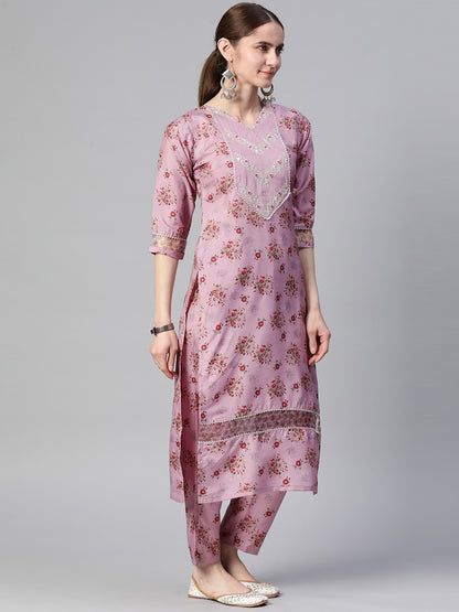 Dhiyona RV Women's Silk Chiffon Embroidered Kurta Set With Digital Dupatta