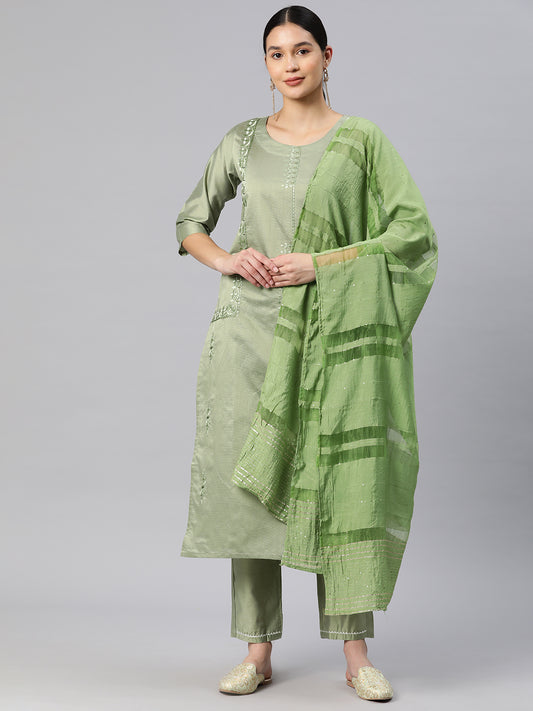 Dhiyona RV Women's Art Silk Fabric Embroidered Kurta Set With  Dupatta