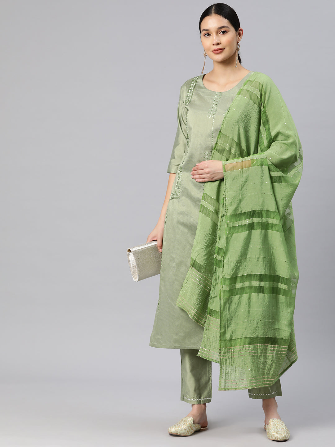 Dhiyona RV Women's Art Silk Fabric Embroidered Kurta Set With  Dupatta