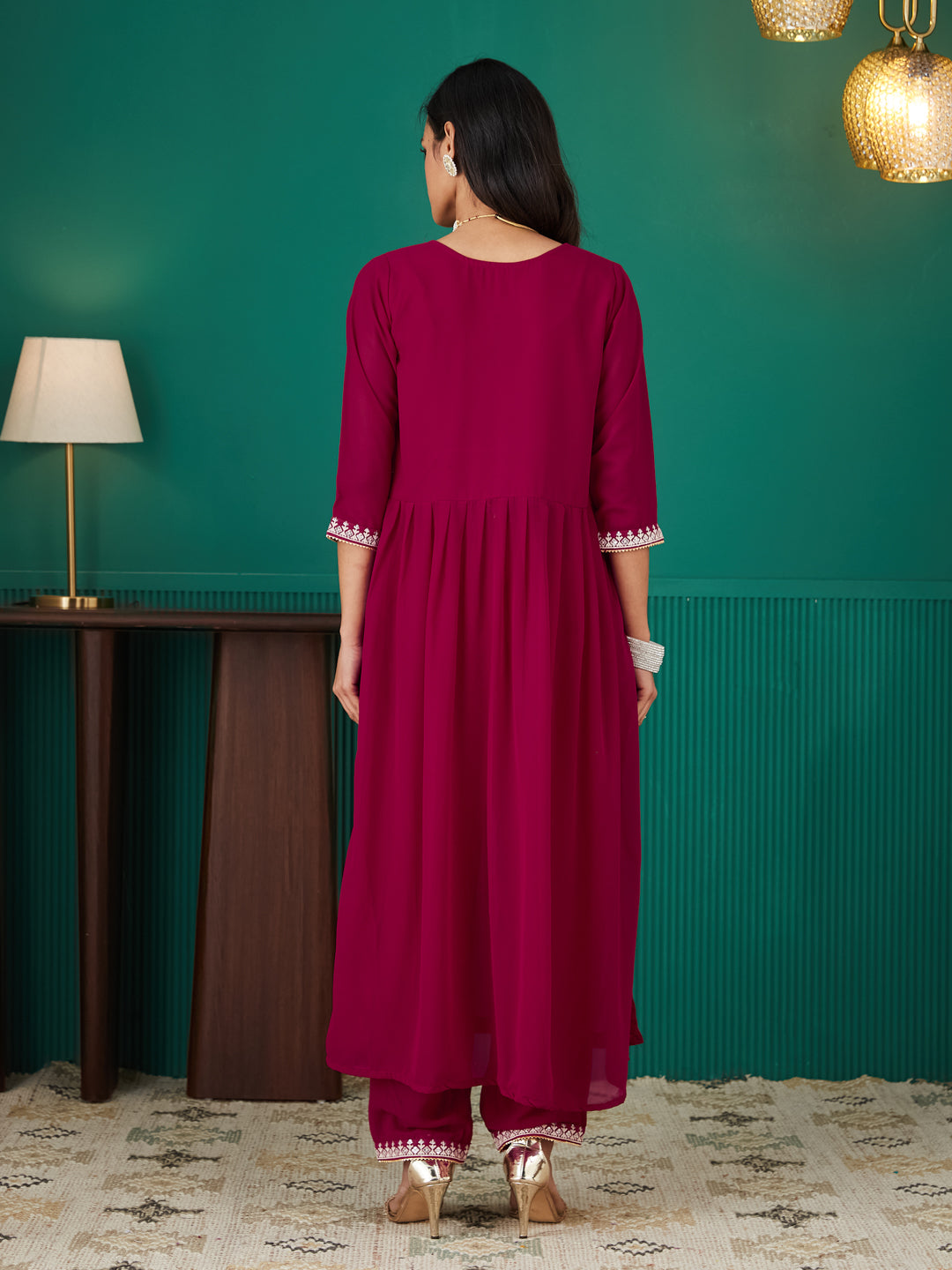 Dhiyona RV Women's Faux Georgette Fabric  Embroidered Kurta Set With Dupatta