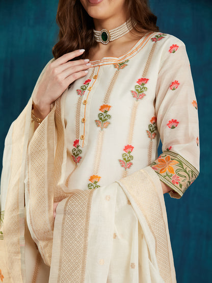 Dhiyona RV Women's Cotton Chanderi Fabric Jacquard Print Kurta Set With Dupatta