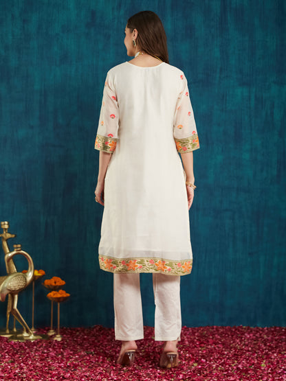 Dhiyona RV Women's Cotton Chanderi Fabric Jacquard Print Kurta Set With Dupatta