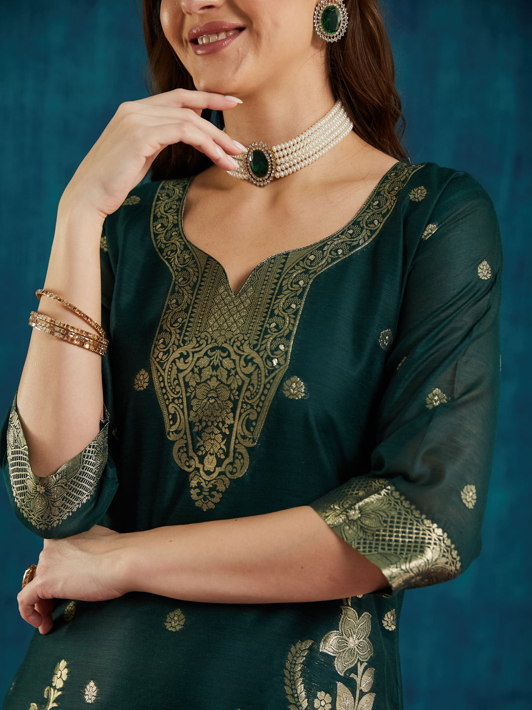 Dhiyona RV Women's jacquard Fabric jacquard Print Kurta Set With Dupatta