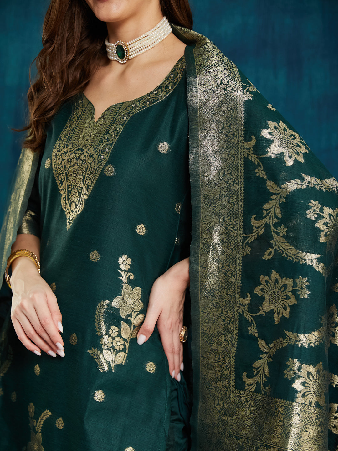 Dhiyona RV Women's jacquard Fabric jacquard Print Kurta Set With Dupatta