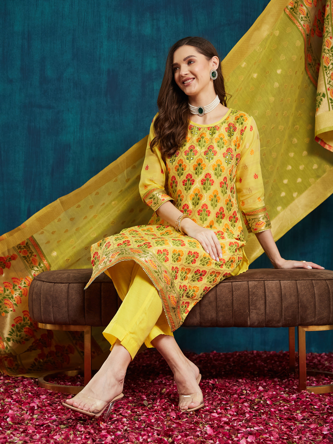 Dhiyona RV Women's jacquard Fabric jacquard Print Kurta Set With Dupatta